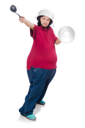 Obese man isolated on the whiteの写真素材