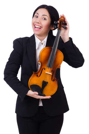Woman with violin isolated on the whiteの写真素材