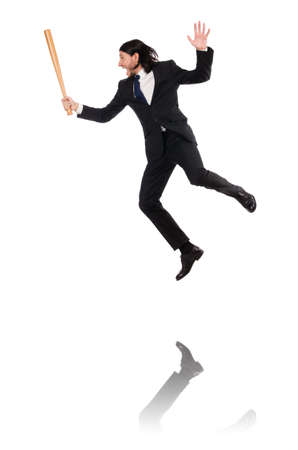 Young elegant man holding bat isolated on whiteの写真素材