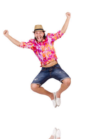 Funny tourist isolated on whiteの写真素材