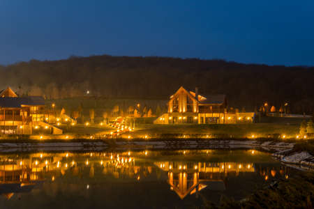 Nice modern house near lakeの写真素材