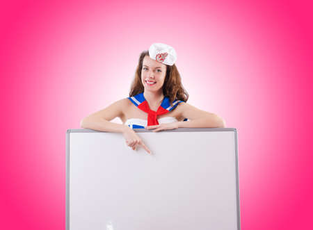 Young woman sailor in marine conceptの写真素材