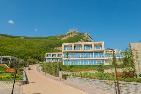 Modern house in bright summer dayの写真素材