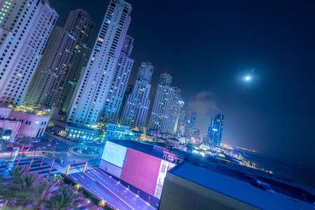 Dubai - AUGUST 9, 2014: Dubai Marina district on August 9 in UAE. Dubai is fastly developing city in Middle Eastのeditorial素材