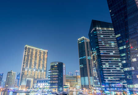 Dubai - AUGUST 9, 2014: Dubai Marina district on August 9 in UAE. Dubai is fastly developing city in Middle Eastのeditorial素材