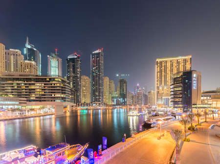 Dubai - AUGUST 9, 2014: Dubai Marina district on August 9 in UAE. Dubai is fastly developing city in Middle Eastのeditorial素材