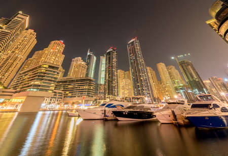 Dubai - AUGUST 9, 2014: Dubai Marina district on August 9 in UAE. Dubai is fastly developing city in Middle Eastのeditorial素材
