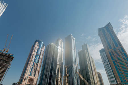 Dubai - AUGUST 9, 2014: Dubai Marina district on August 9 in UAE. Dubai is fastly developing city in Middle Eastのeditorial素材