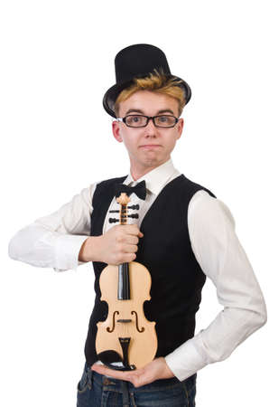 Funny  violin player isolated on whiteの写真素材