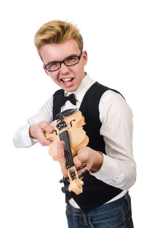 Funny  violin player isolated on whiteの写真素材