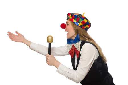Pretty female clown with maracas isolated on whiteの写真素材