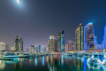 Dubai - JANUARY 10, 2015: Marina district on January 10 in UAE, Dubai. Marina district is popular residential area in Dubaiのeditorial素材