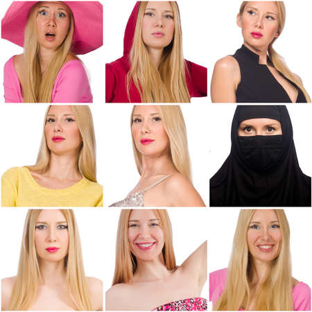 Collage of many faces from same modelの写真素材