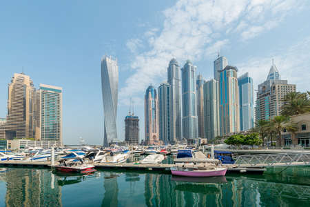 Dubai - AUGUST 9, 2014: Dubai Marina district on August 9 in UAE. Dubai is fastly developing city in Middle Eastのeditorial素材