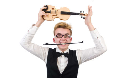 Funny  violin player isolated on whiteの写真素材