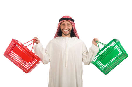 Arab man doing shopping isolated on whiteの写真素材
