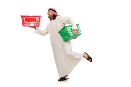 Arab man doing shopping isolated on whiteの写真素材