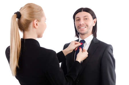 Businessman and businesswoman isolated on whiteの写真素材