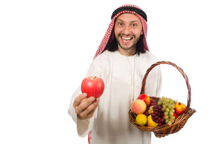 Arab man with fruits isolated on whiteの写真素材