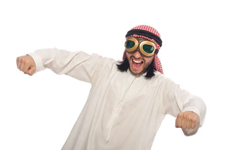 Arab man wearing aviator glasses isolated on whiteの写真素材