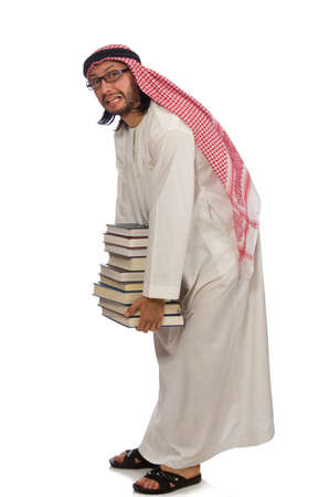 Arab man with books isolated on whiteの写真素材