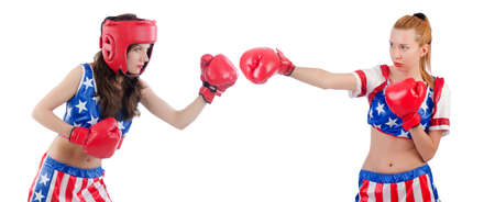 Women boxing isolated on whiteの写真素材