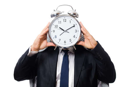 Arab man with clock isolated on whiteの写真素材