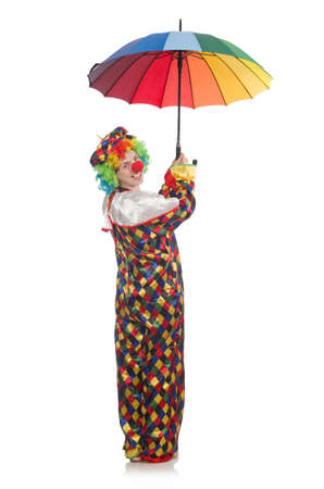 Clown with umbrella isolated on whiteの写真素材