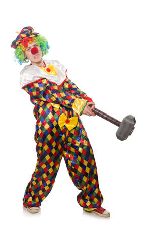 Clown with hammer isolated on whiteの写真素材