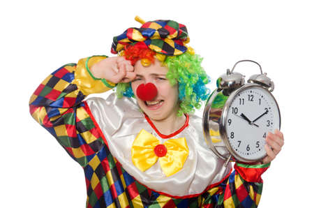 Clown with clock isolated on whiteの写真素材