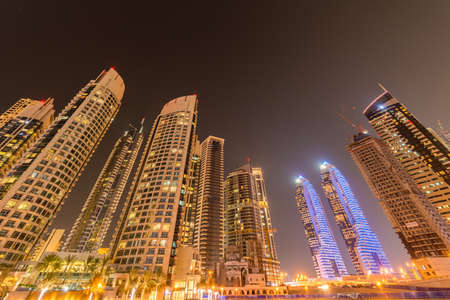 Dubai - JANUARY 10, 2015: Marina district on January 10 in UAE, Dubai. Marina district is popular residential area in Dubaiのeditorial素材