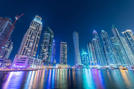 Dubai - JANUARY 10, 2015: Marina district on January 10 in UAE, Dubai. Marina district is popular residential area in Dubaiのeditorial素材