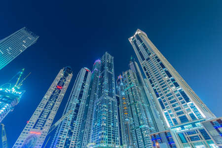Dubai - JANUARY 10, 2015: Marina district on January 10 in UAE, Dubai. Marina district is popular residential area in Dubaiのeditorial素材