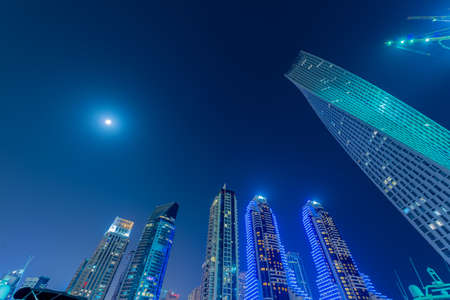 Dubai - JANUARY 10, 2015: Marina district on January 10 in UAE, Dubai. Marina district is popular residential area in Dubaiのeditorial素材