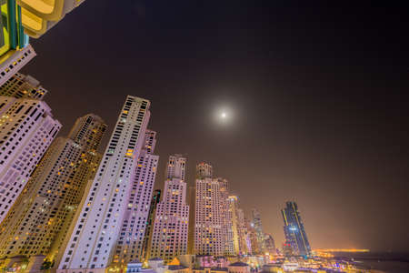 Dubai - AUGUST 9, 2014: Dubai Marina district on August 9 in UAE. Dubai is fastly developing city in Middle Eastのeditorial素材