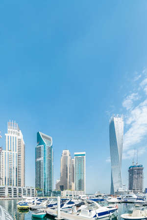 Dubai - AUGUST 9, 2014: Dubai Marina district on August 9 in UAE. Dubai is fastly developing city in Middle Eastのeditorial素材