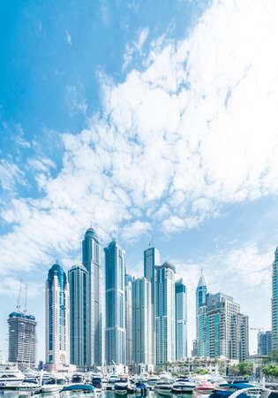 Dubai - AUGUST 9, 2014: Dubai Marina district on August 9 in UAE. Dubai is fastly developing city in Middle Eastのeditorial素材