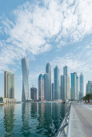 Dubai - AUGUST 9, 2014: Dubai Marina district on August 9 in UAE. Dubai is fastly developing city in Middle Eastのeditorial素材