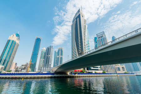 Dubai - AUGUST 9, 2014: Dubai Marina district on August 9 in UAE. Dubai is fastly developing city in Middle Eastのeditorial素材
