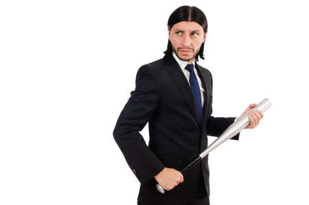 Young elegant man in black suit isolated on whiteの写真素材
