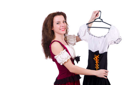 Pretty girl with bavarian clothing isolated on whiteの写真素材