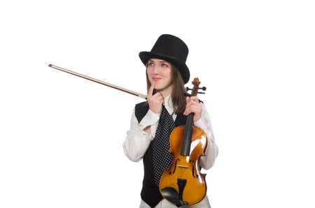 Woman violin player isolated on whiteの写真素材