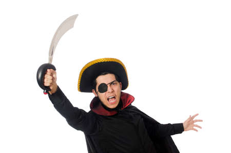 One eyed pirate with sword isolated on whiteの写真素材