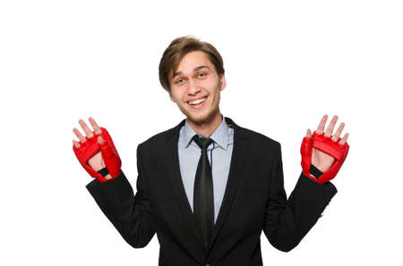 Boxer businessman  isolated on whiteの写真素材