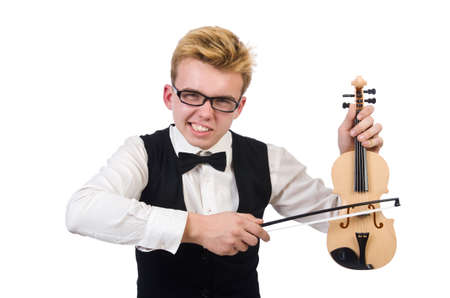 Funny  violin player isolated on whiteの写真素材