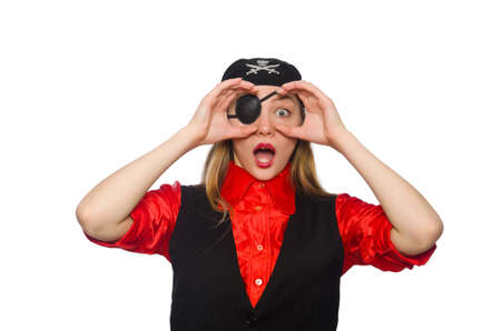 Pretty pirate girl isolated on whiteの写真素材