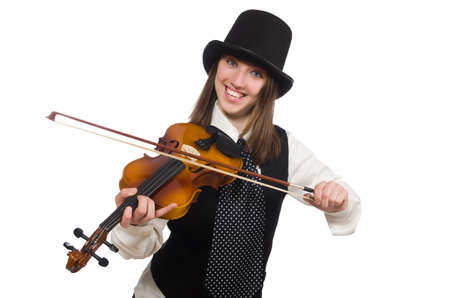 Woman violin player isolated on whiteの写真素材