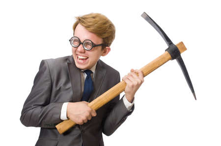 Young businessman with weapon isolated on whiteの写真素材