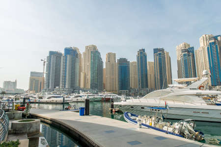 Dubai - JANUARY 10, 2015: Marina district on January 10 in UAE, Dubai. Marina district is popular residential area in Dubaiのeditorial素材