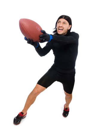 Man playing american football isolated on whiteの写真素材